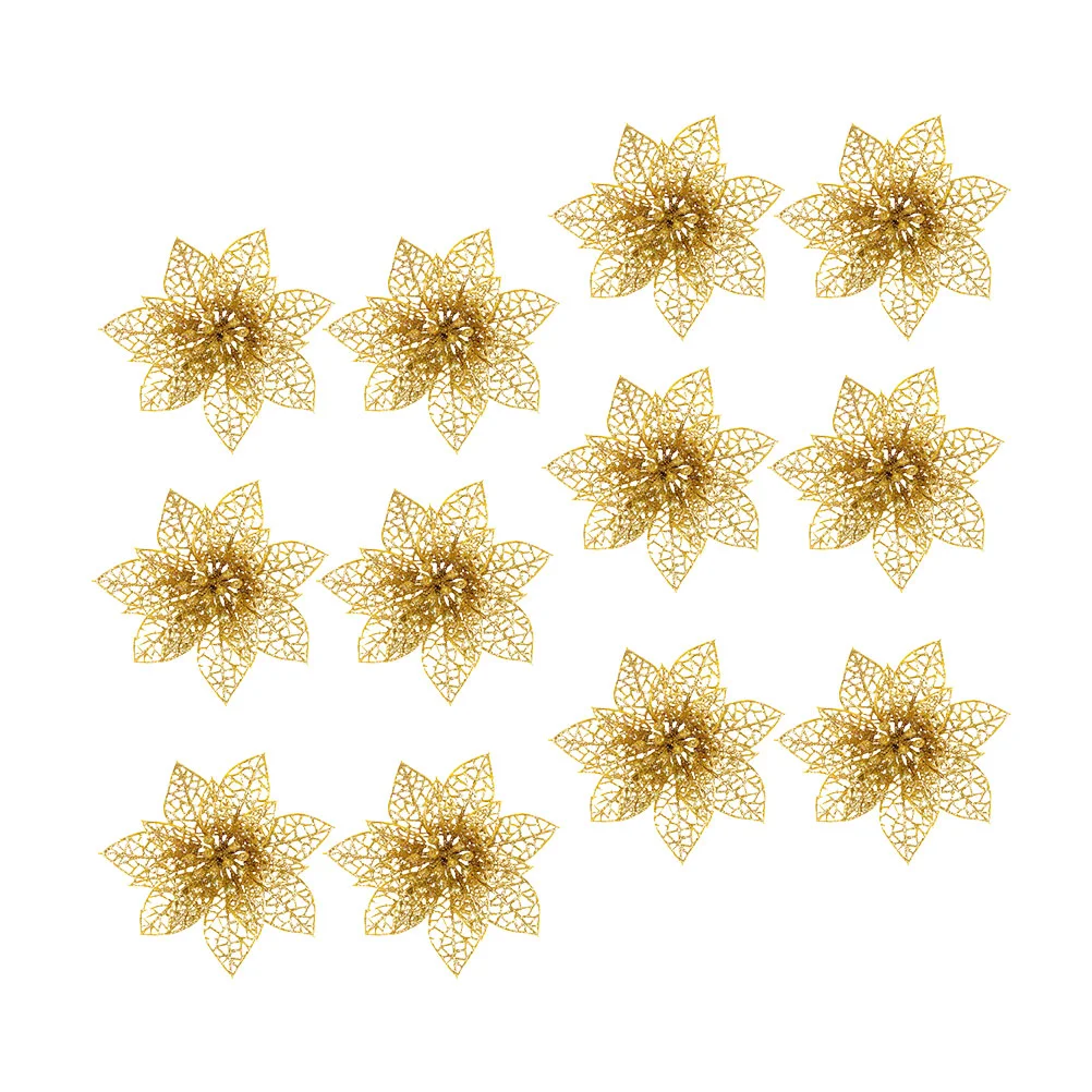 

Christmas Poinsettia Flowers Flower Artificial Decorations Glitter Treepoinsettias Adornment Hollow Decoration Out Ornamnet Fake