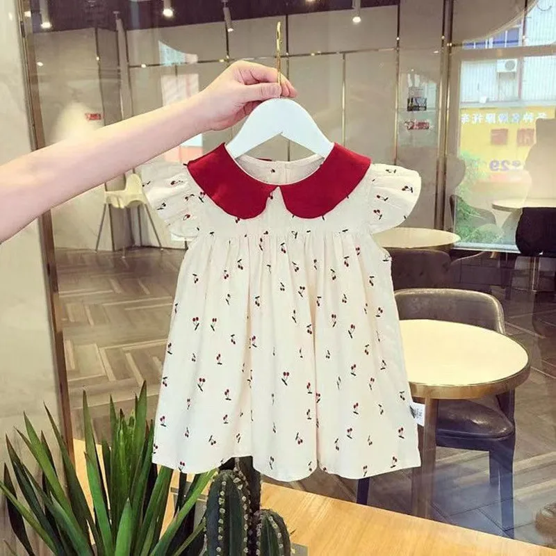 

Kids Girls Dress 2023 New Childrens Summer Fashionable Doll Neck Pure Cotton Little Fresh Baby Dress 2 3 4 5 6 7 8 T