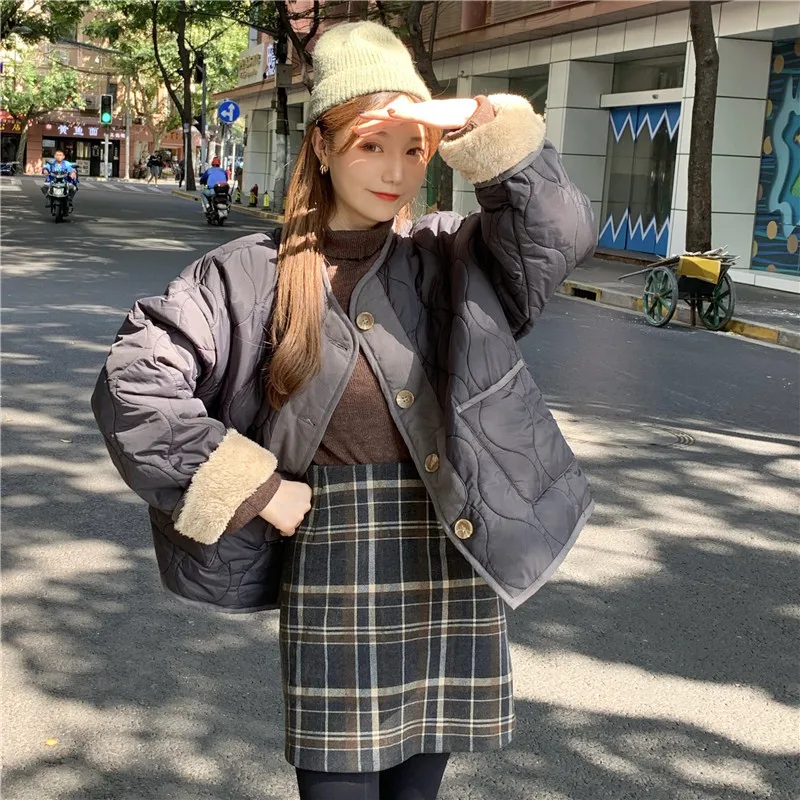 Winter New Fashion Coat Casual Jacket Solid Color Top Korean Style Thickened Thermal Cotton Jacket Short Coat Women