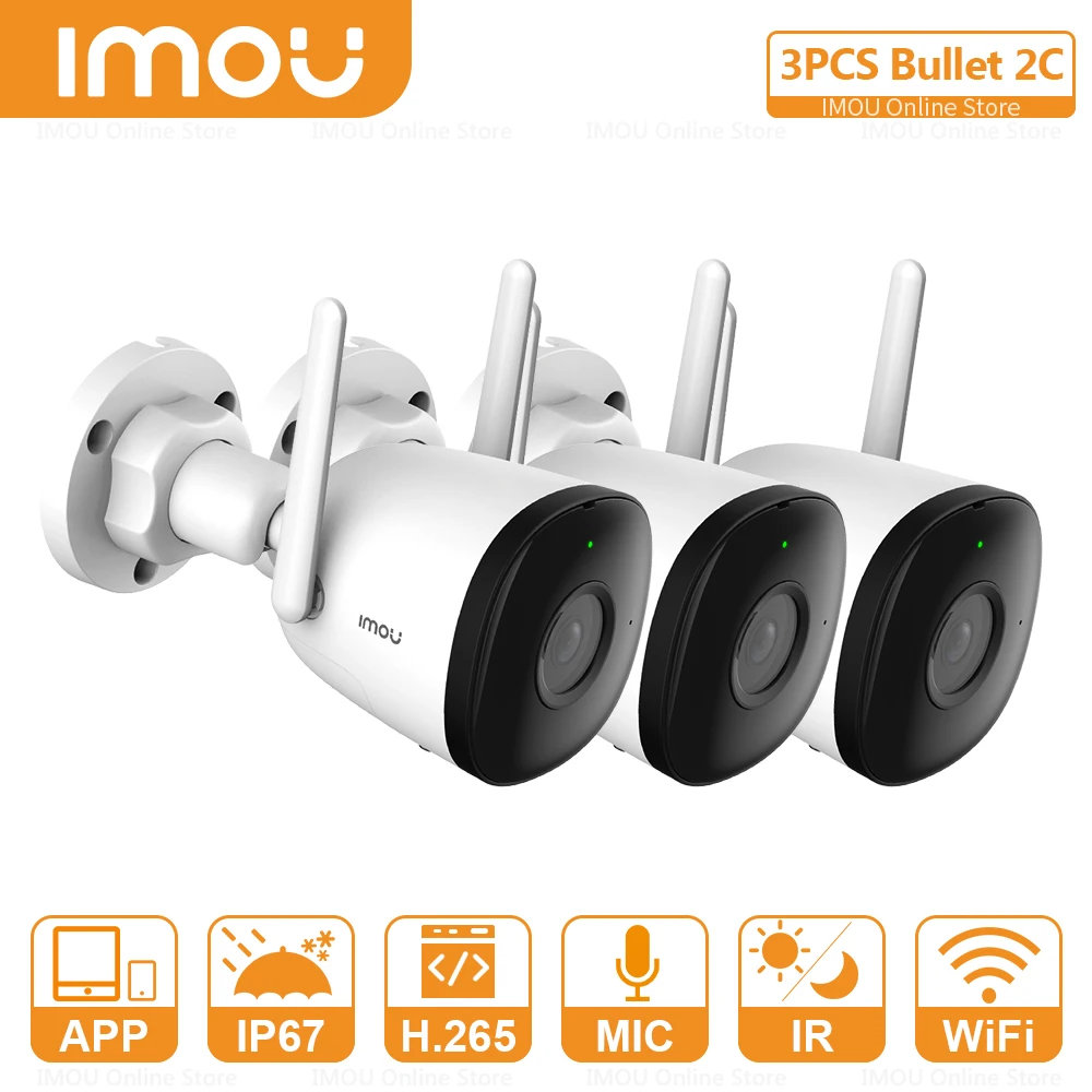 

IMOU 3pcs Bullet 2C IP Cameras Wifi IP Camera Outdoor 1080P Wireless IP67 Built-in Mic Security Camera Built- in Hotspot Camera