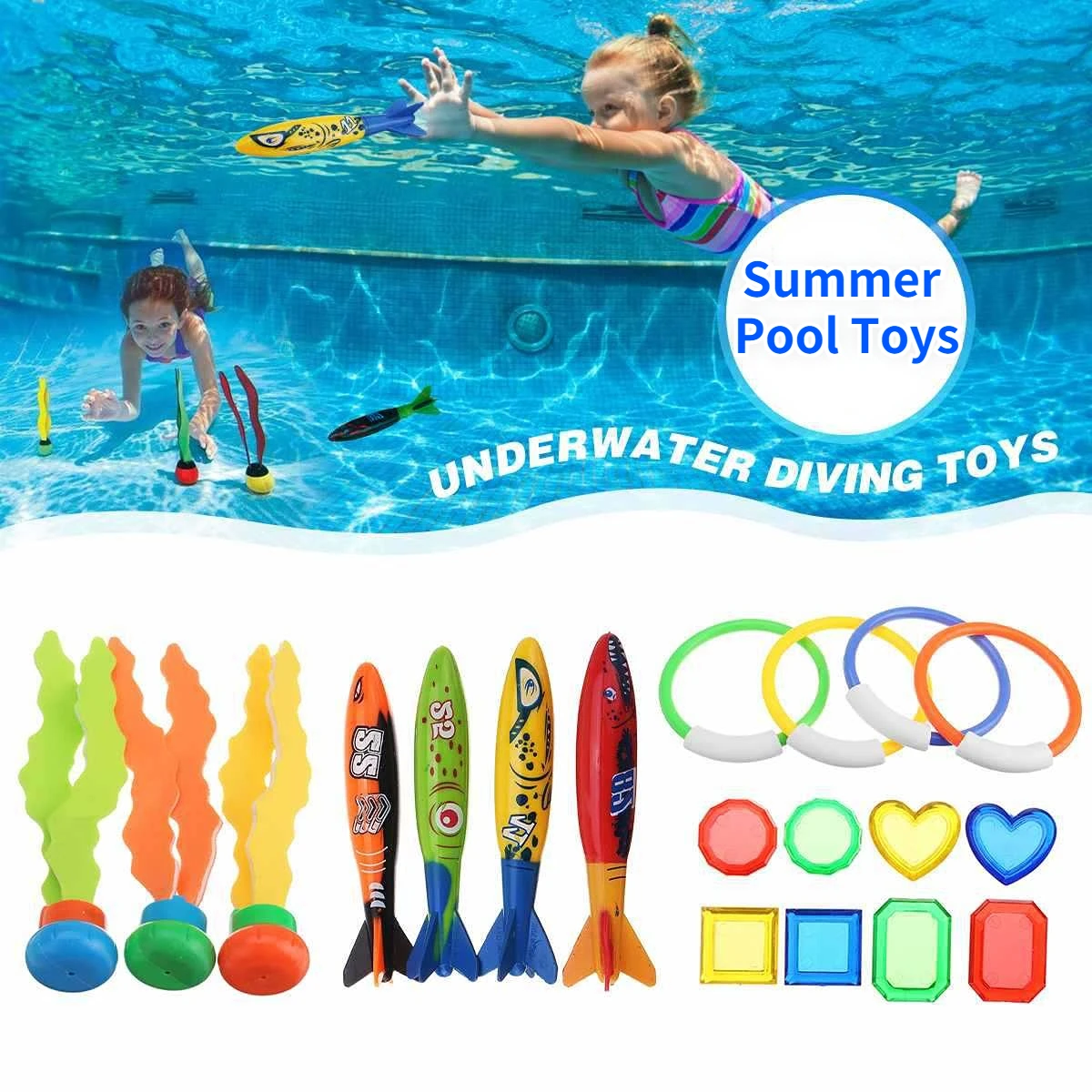 

Rocket Baby Bath Pool Water Fun Swimming Educational Shark Summer Dive Toy Pool Toys Water Toys Kids Games Throwing Game Gifts