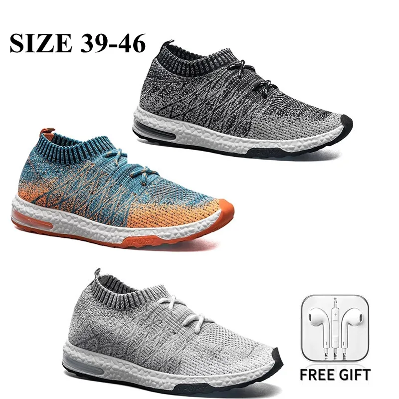 Sneakers Men's Outdoor Casual Shoes Light Breathable Knitting Male Running Shoes Size 39-46 Free Headphones