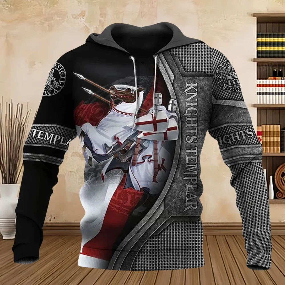 Осенняя толстовка с капюшоном для мужчин винтажный рыцарский принт модный