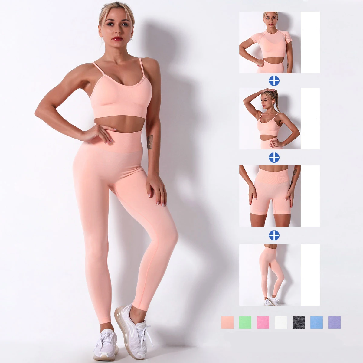 

Бесшовный комплект для йоги, женская спортивная одежда, короткий женский топ, костюм из двух предметов, одежда для тренировок, одежда для сп...