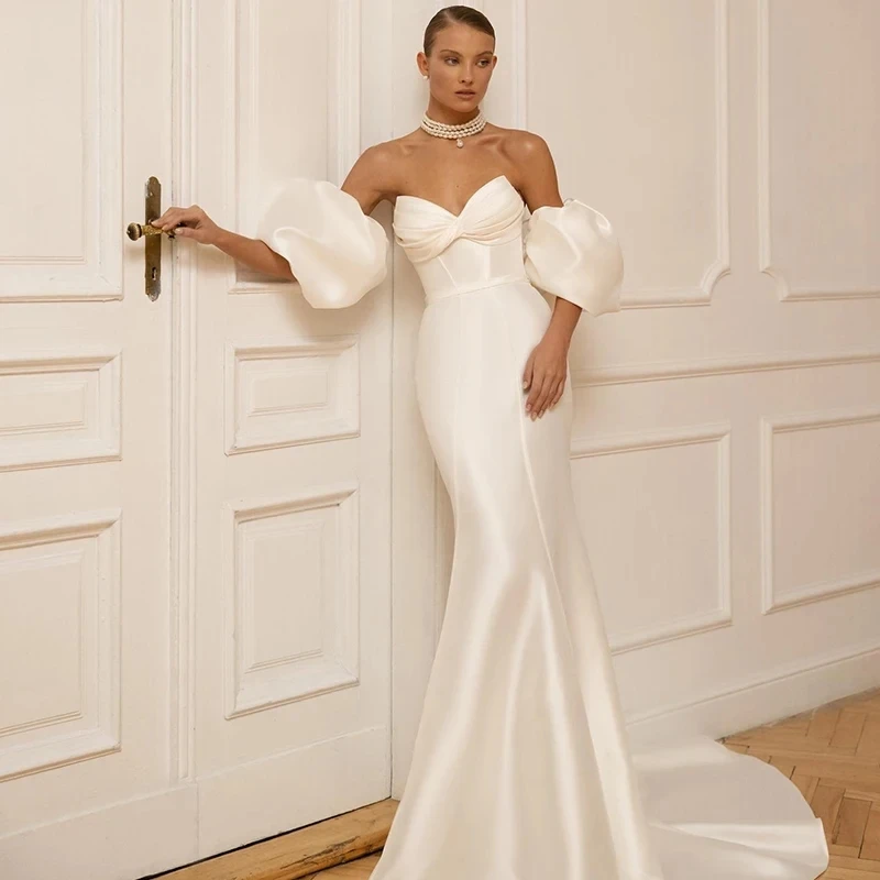 Женское свадебное платье-Русалка It's yiiya Белое Атласное платье без рукавов с