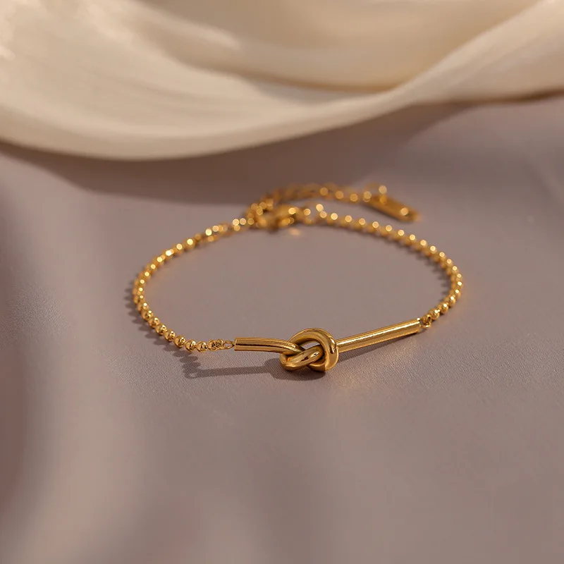 

Wish Card Stainless steel knotted Bracelet For Women Vintage Beaded Bracelet Luxury Punk Jewelry Gift Gold-plated Bracelet 1 Pcs