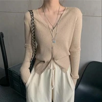 2021 new autumn korean outerwear gentle v neck cardigan coat sweater women loose outerwear long sleeved tops