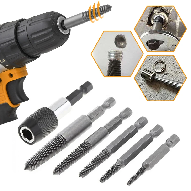 

5/6pcs Damaged Screw Extractors Set Stripped Spiral Screw Remover Kit for Broken Bolt Tap Water Pipe Extractors Drill Bit Tool