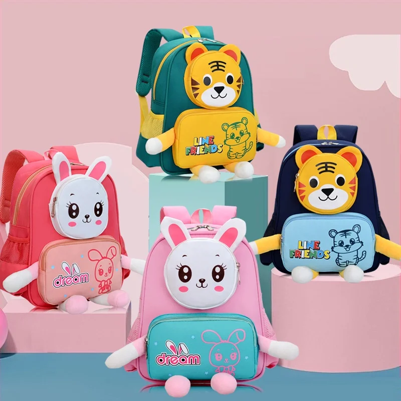 New Children Cartoon Rabbit Tiger Doll Backpacks Fashion Cute Small School Bags for Girls Boys In Kindergarten Travel Bag Hot