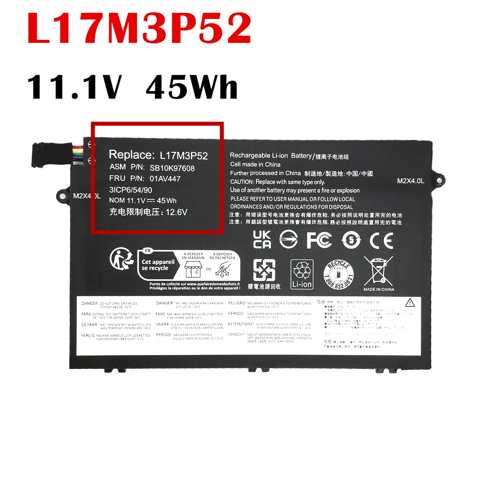 Фото Аккумулятор для ноутбука L17M3P52 01AV447 SB10K97608 для ThinkPad E480 E485 E490 E495 E580 E585 E590 E595 R480 R580 E14 E15 1-го поколения 45Wh №2