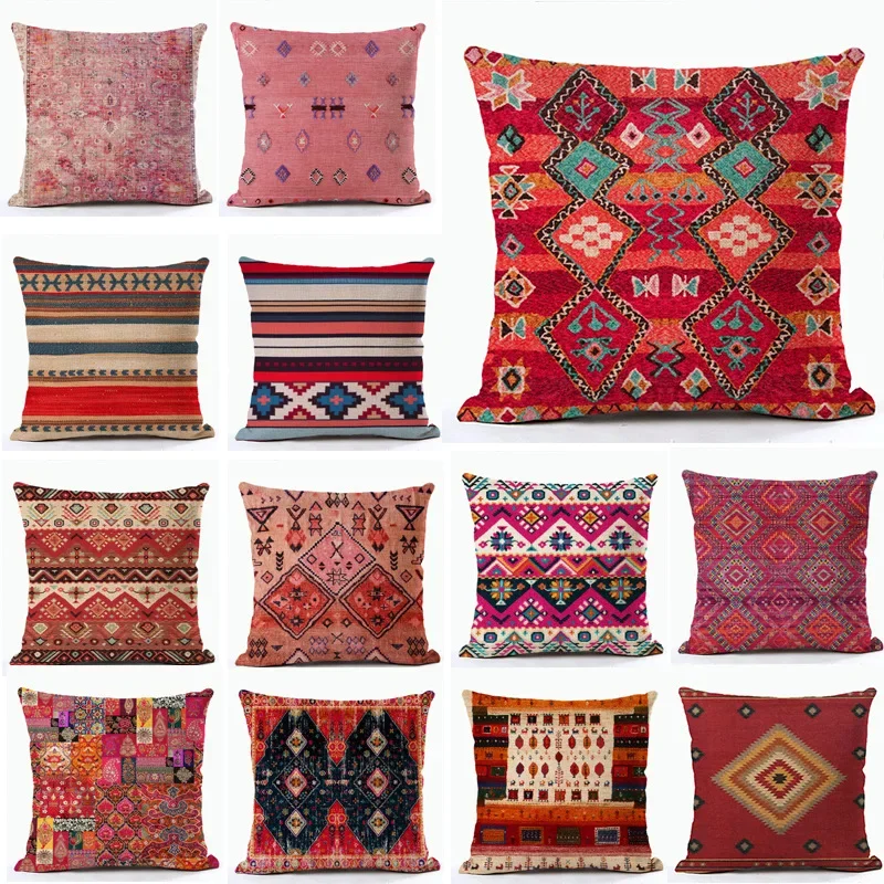

Богемные узоры, льняная Подушка, разноцветные абстрактные этнические геометрические принты, декоративные подушки, фотодиван