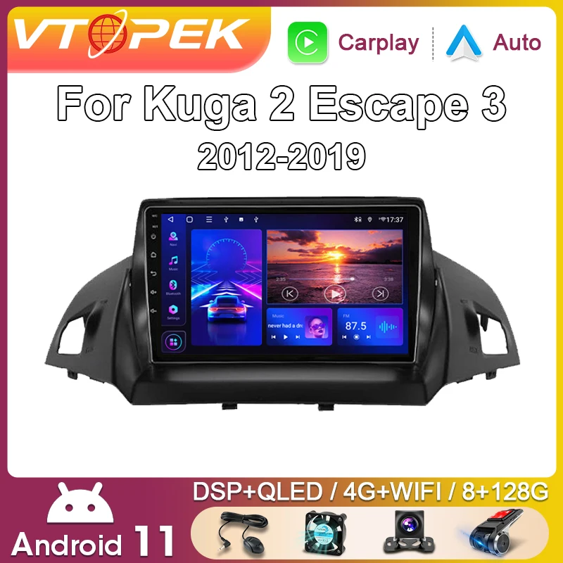 Vtopek 2 Din Android Car Radio For Ford C-MAX Kuga 2 Escape 3 2012 - 2019 Multimedia Player Navigation GPS 4G Carplay Head Unit