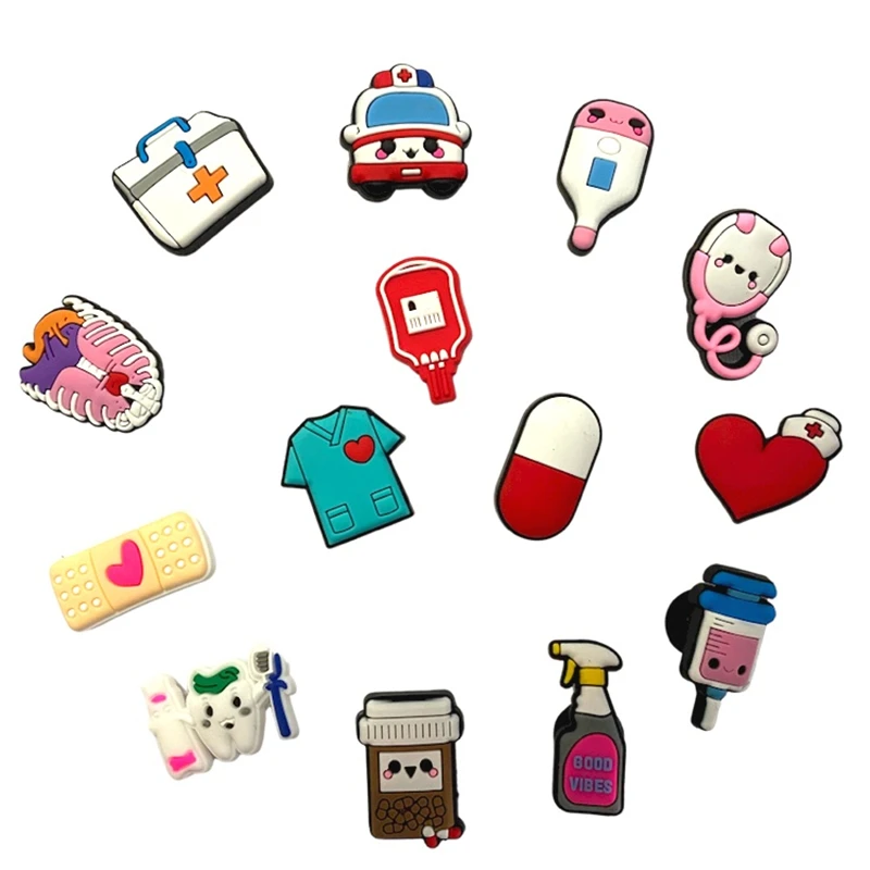 

1pcs Hot Selling Medical Treatment Shoes Charms For Kids Gifts Cartoon Ambulance Syringe Pvc Croc Buckle Accessories Decor