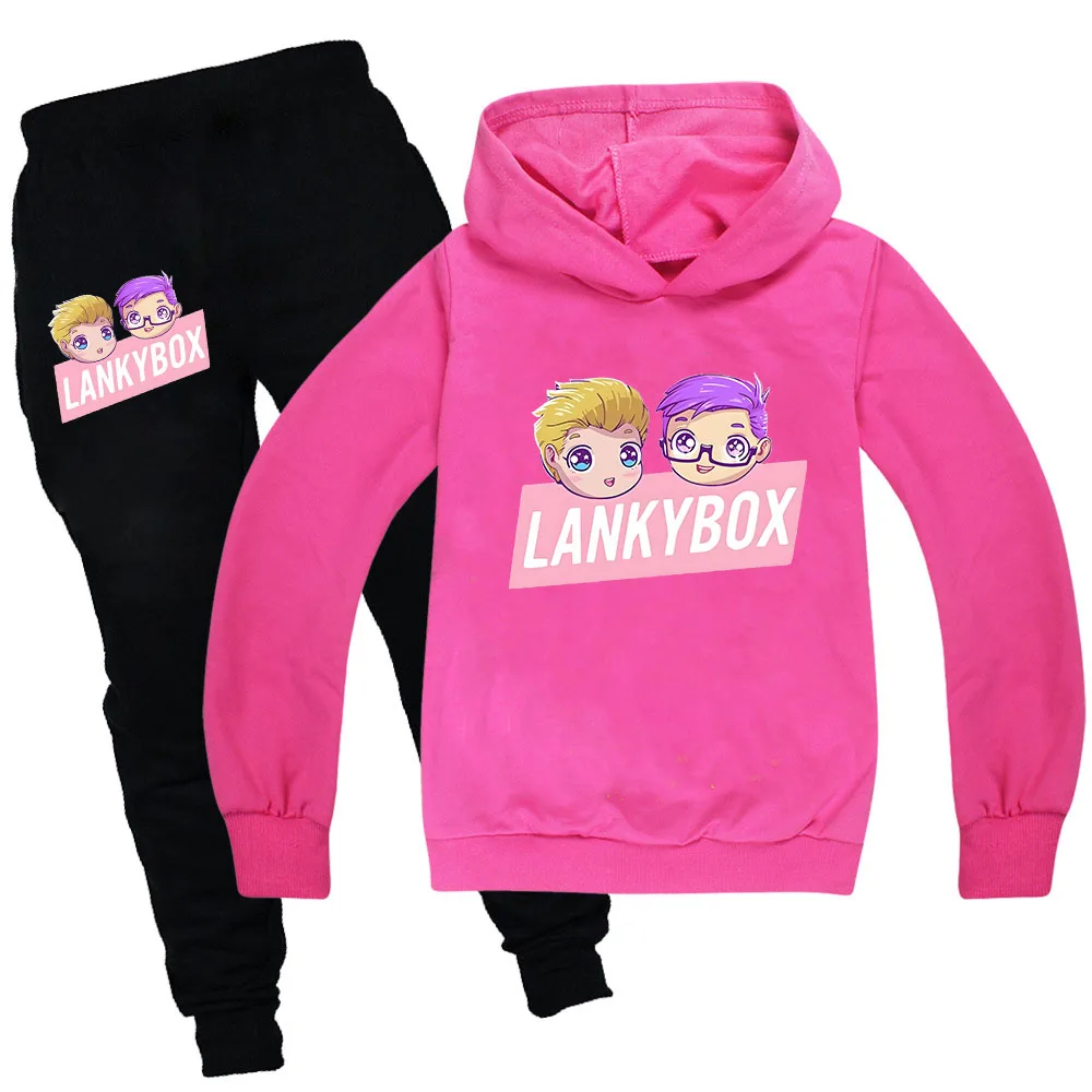 Girls Clothes Kids Lankybox Hoodie Long Sleeve Casual Boys Sweatshirts Cartoon Tops Harajuku Thin Pants 2pcs Unisex Sudadera
