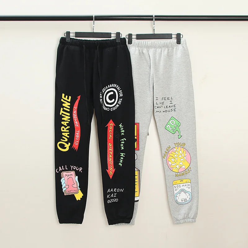 

Kanye West street tide brand hand-painted graffiti multi-element casual pants men and women couples padded sweatpants