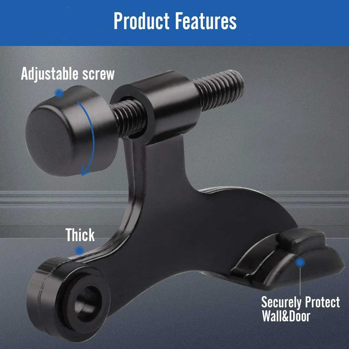 2Pcs Hinge Pin Oil Rubbed Bronze Door Stopper Adjustable Deluxe K -Heavy Duty With Black Rubber Bumper Tips |