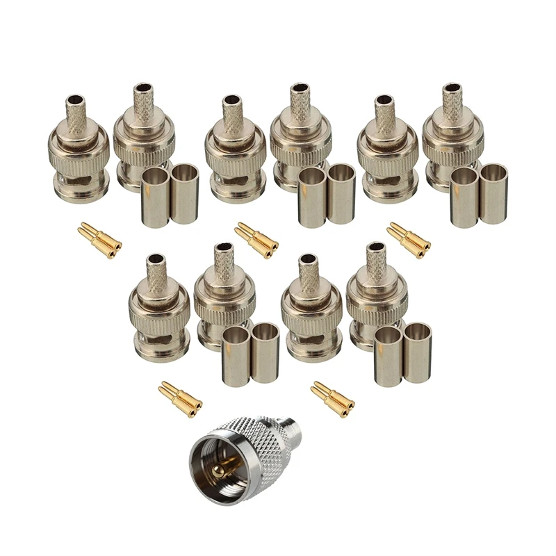 

HOT! 5 Pcs Accessories: 3Pcs BNC Male RG58 Plug Crimp Connectors & 2Pcs RF Coaxial Coax Adapter BNC Female To UHF Male PL259