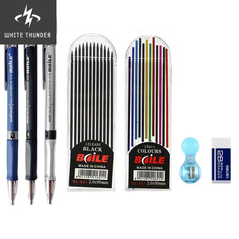 

2.0mm Mechanical Pencil Set 2B Automatic Pencils With Color/Black Lead Refills Draft Drawing Writing Crafting Art Sketch