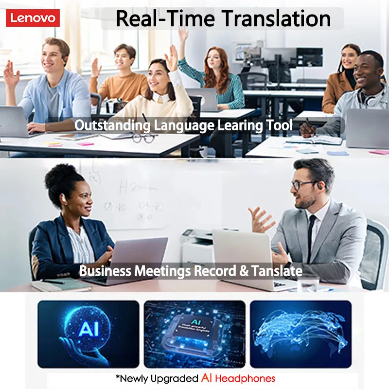 Фото Lenovo LP75 Наушники для перевода языка HD Наушники с шумоподавлением для вызова для обучения, путешествий, наушники-переводчики в реальном времени №3