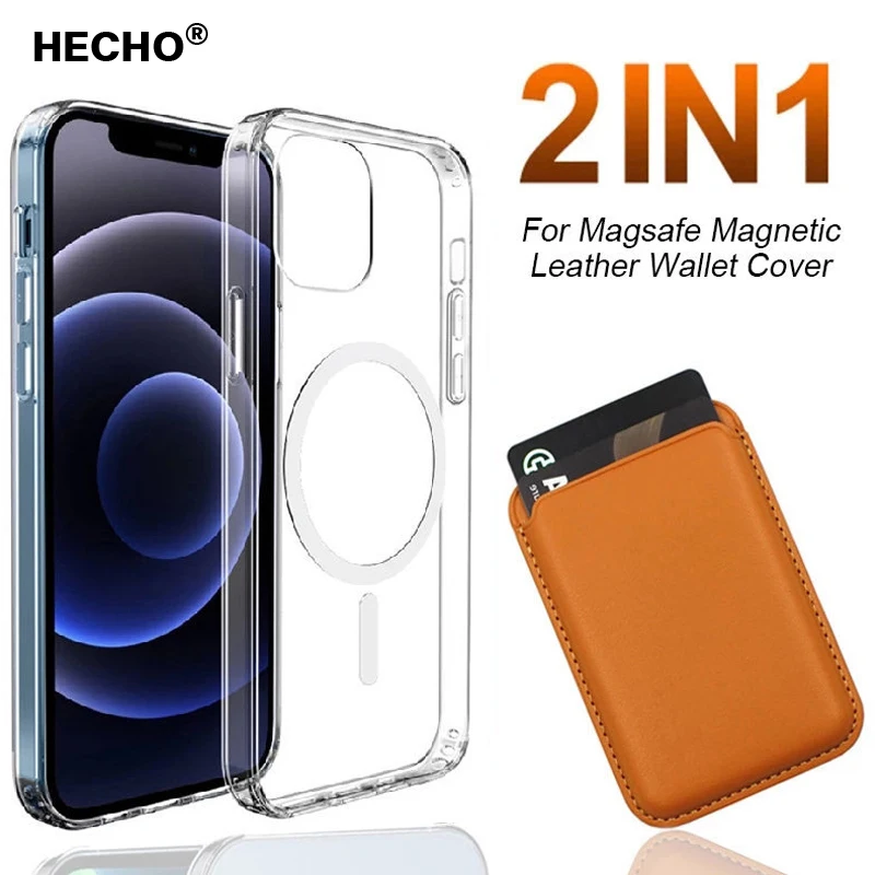 

For Magsafe Case on For iPhone 13 12 Mini 11 14 Pro Max 14 Plus XS XR X Macsafe Magnetic Leather Wallet Card Holder Clear Cover