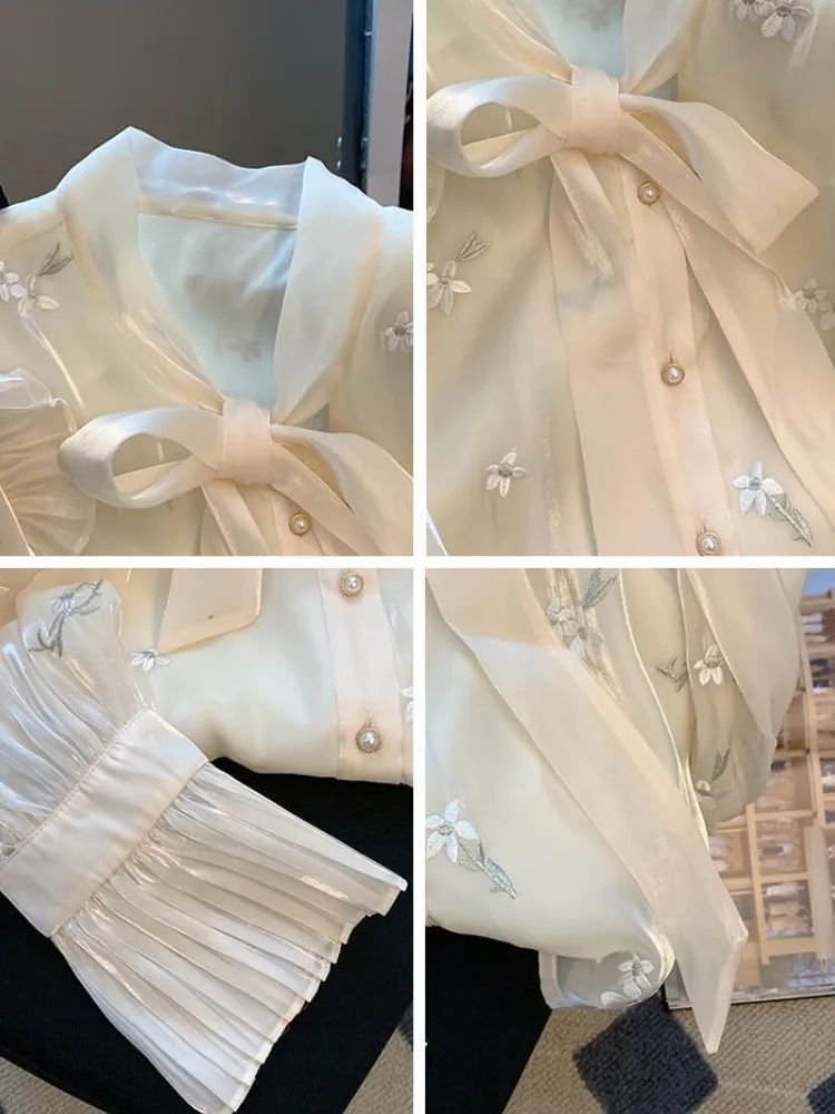 Винтажные блузки с цветочной вышивкой женская одежда 2024 Blusas Mujer De Moda туника