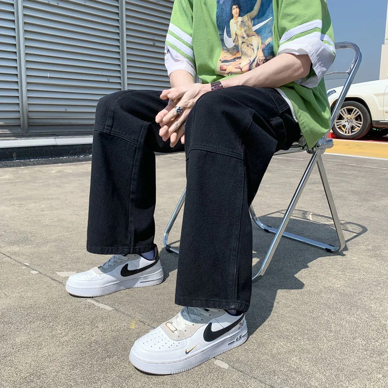 Black/White Baggy Jeans Men Fashion Casual Straight Jeans Men Streetwear Loose Hip Hop Pocket Denim Pants Mens Trousers M-3XL