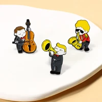 boy band musical instrument enamel lapel pin performing saxor brooch backpack badges corsage jewelry gifts for friends wholesale
