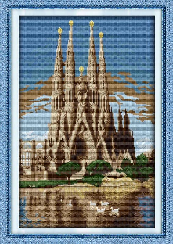 

Joy Sunday Pre-printed Cross Stitch Kit Easy Pattern Aida Stamped Fabric Embroidery Set-Castle In The Sea