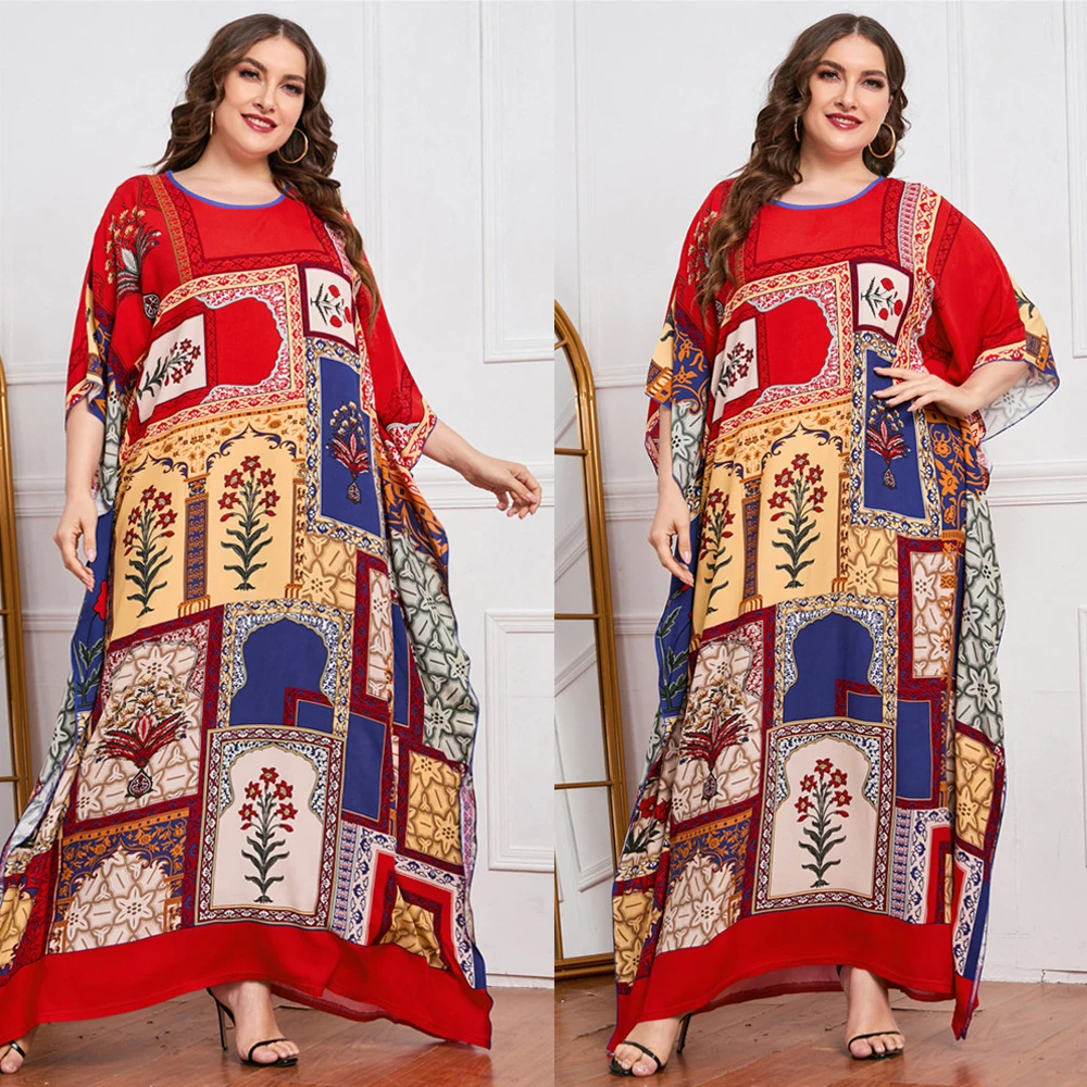 

Женское длинное платье Caftan Abaya с принтом, летнее богемное платье макси, свободное повседневное мусульманское этническое платье