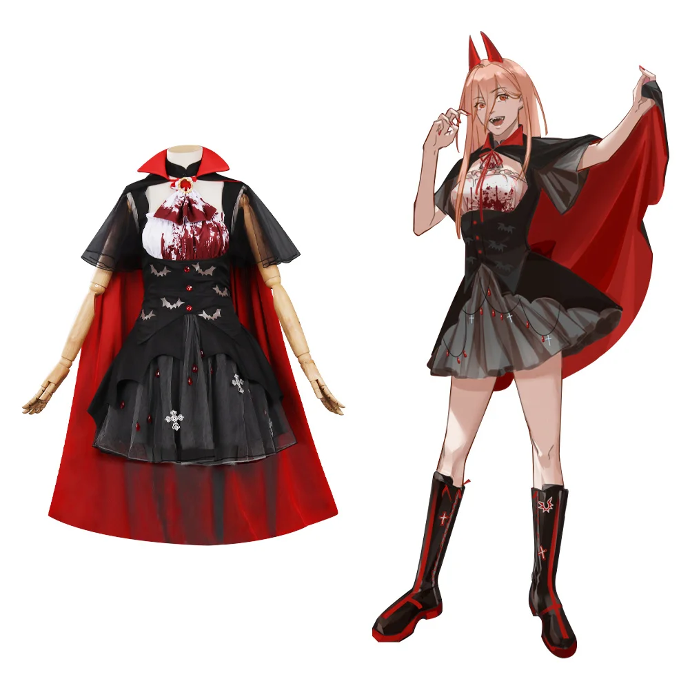 

Chainsaw Man Power Cosplay Costume Vampire Maid Dress Cloak Outfits Halloween Carnival Suit