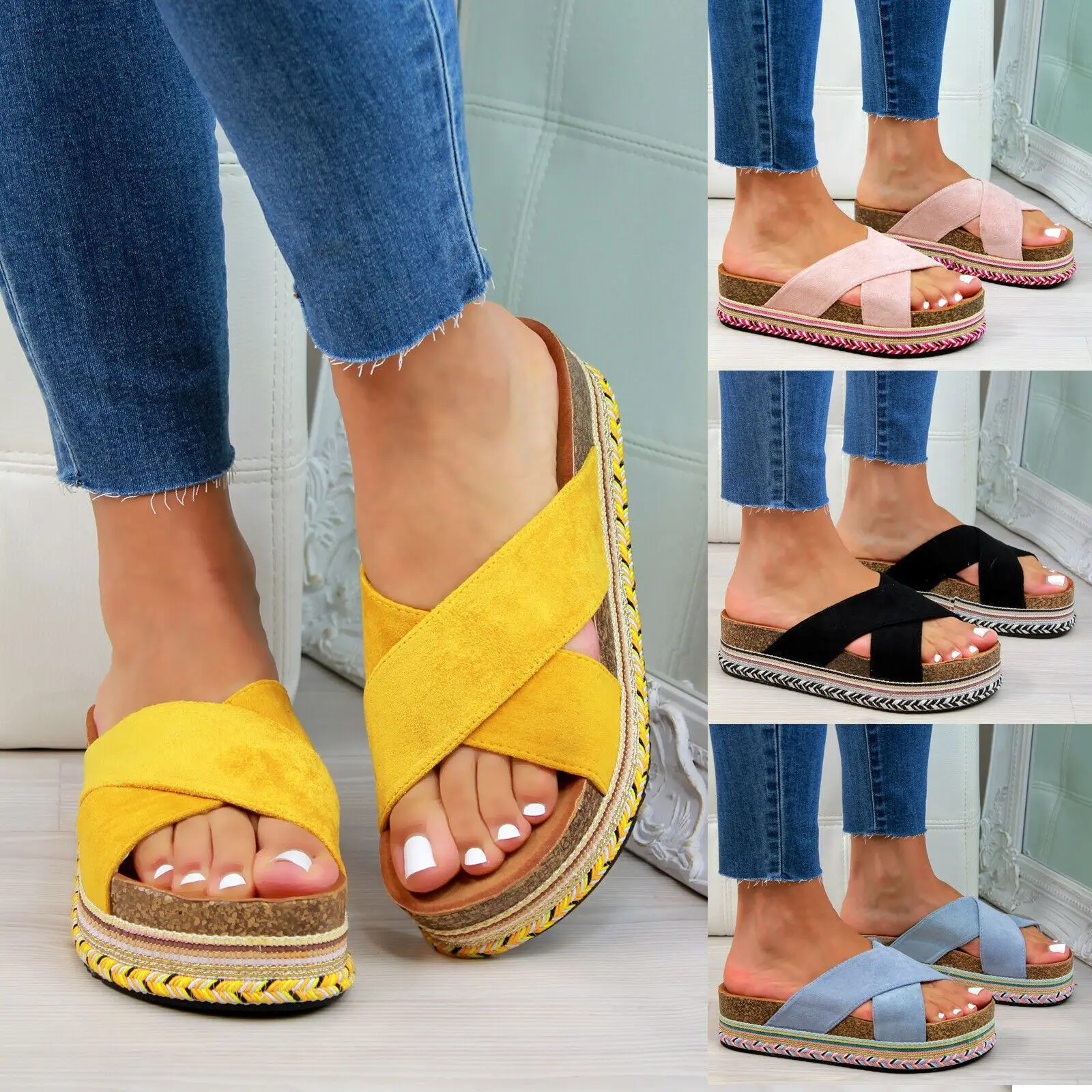 

Women Summer Platform Slippers Wedge Premium Orthopedic Open Toe Shoes Female Vintage Anti-slip Leather Casual Platform Sandals