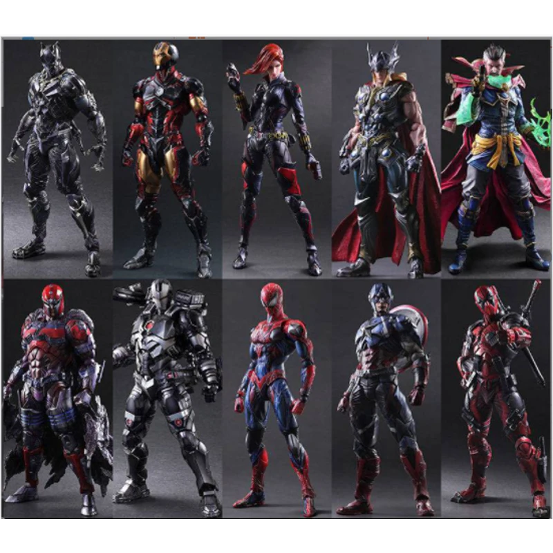 

Marvel Play Arts Super Hero Spiderman Iron Man Deadpool Wolverine Black Series Action Figures Model Toys Cool Doll Collection