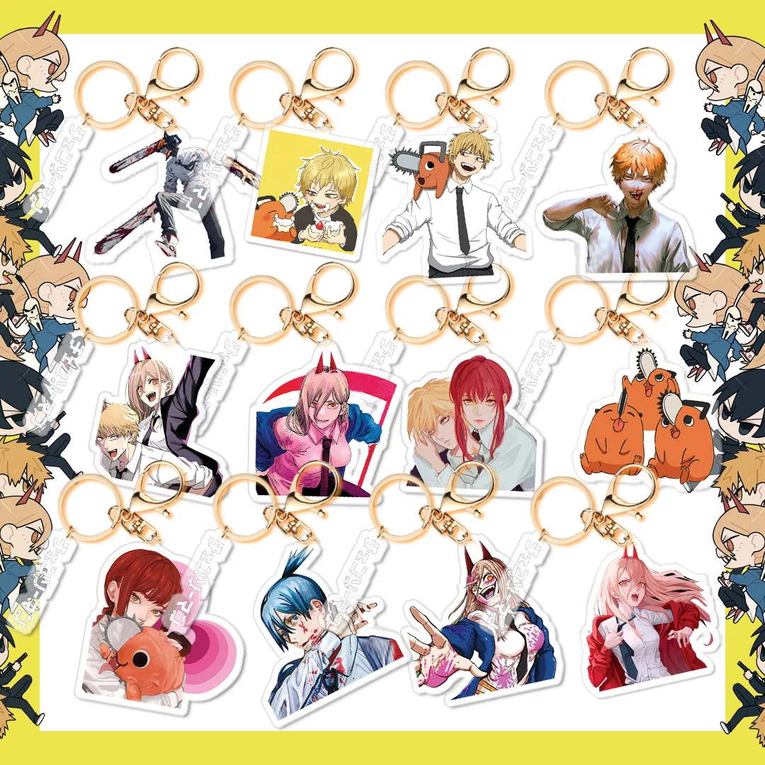 

Hot Anime Chainsaw Man Denji Cosplay Keychains Acrylic Figure Pochita Power Keyrings Kawaii Bags Key Chains Pendant Fans Gift