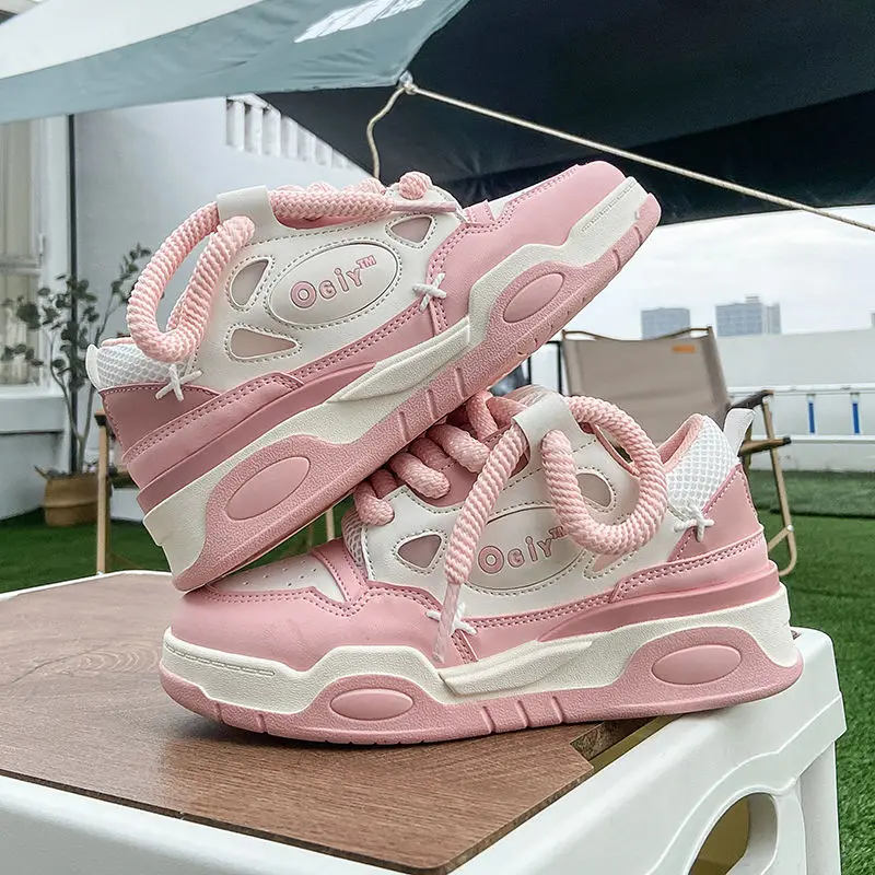 

SHANPA New Retro Pink Bread Shoes Students Korean Fashion of Thick-soled Increased Casual Board All-match Womens Shoes