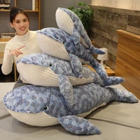 kawaii50 150cm giant size whale plush toy cute blue sea animals stuffed huggable shark soft pillow kids sleep with birthday gift