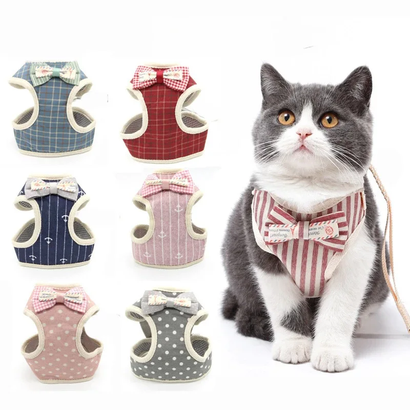 

Bowknot Cat Harness and Leash Set Adjustable Puppy Harness Cat Lead Leash Clothes Vest Nylon Mesh Kitten Collar Cat Accessories