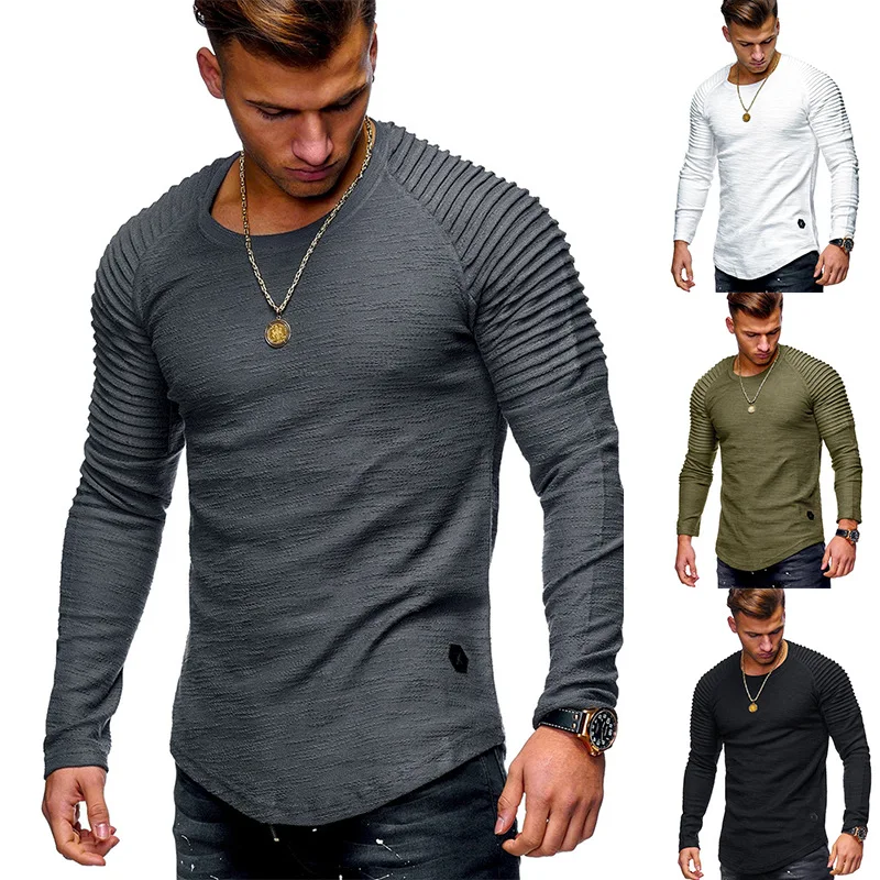 

New 2022 Slim Round Neck Long-Sleeved T-Shirt Men'S Arm Zipper Personality European And American Style Casual Bottoming Shirt T-