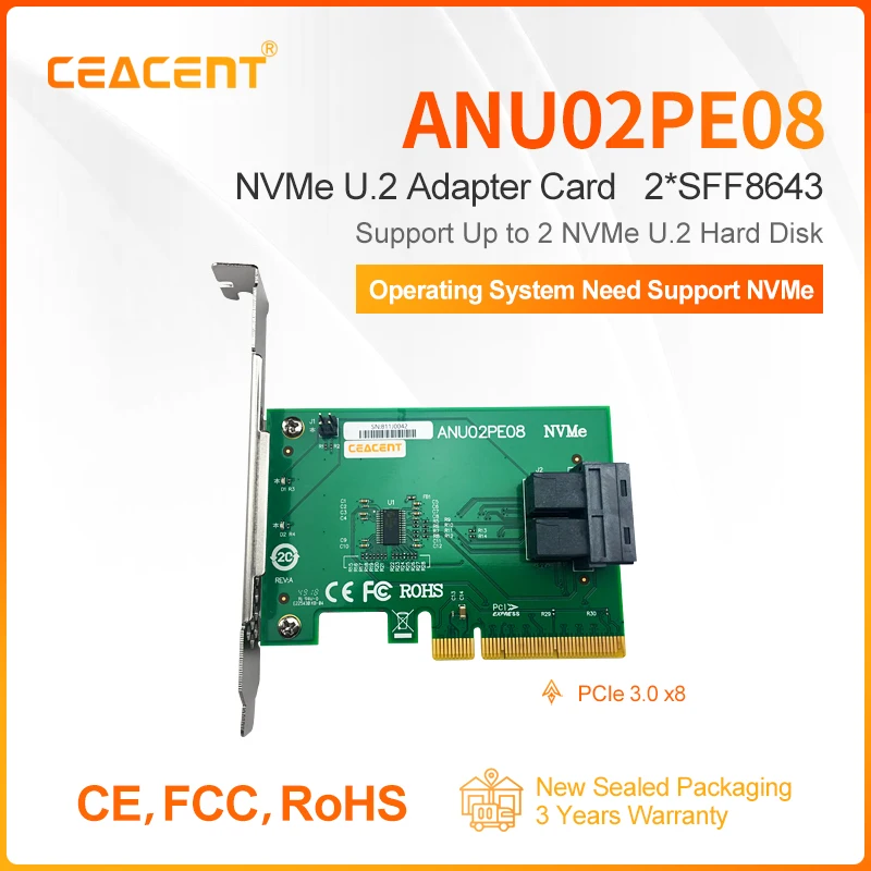 Ceacent NVMe контроллер SSD Райзер 12Gbs ANU02PE08 SFF8643 разъем с двумя портами PCIe X8 SFF8643 к SFF8639