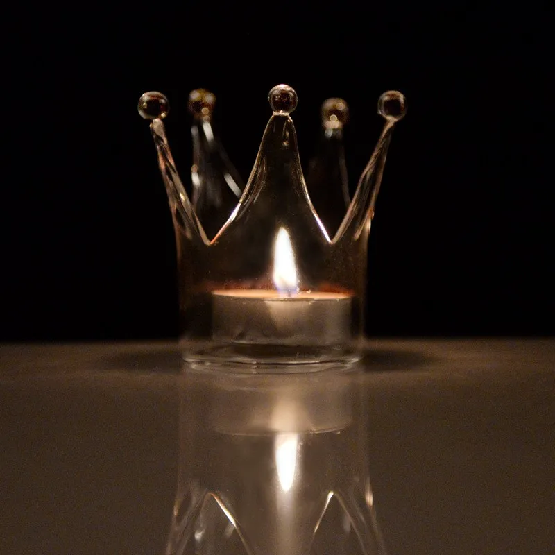 

European Crystal Glass Candlestick Crown Design Romantic Birthday Gift Wedding Candlesticks Luxury Furnishing Articles