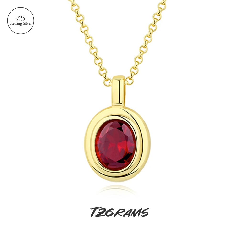 

925 Sterling Silver Simple Gold Plated Necklace For Women Lab Created Ruby/Emerald Vintage Elegant Birthday Party Jewelry