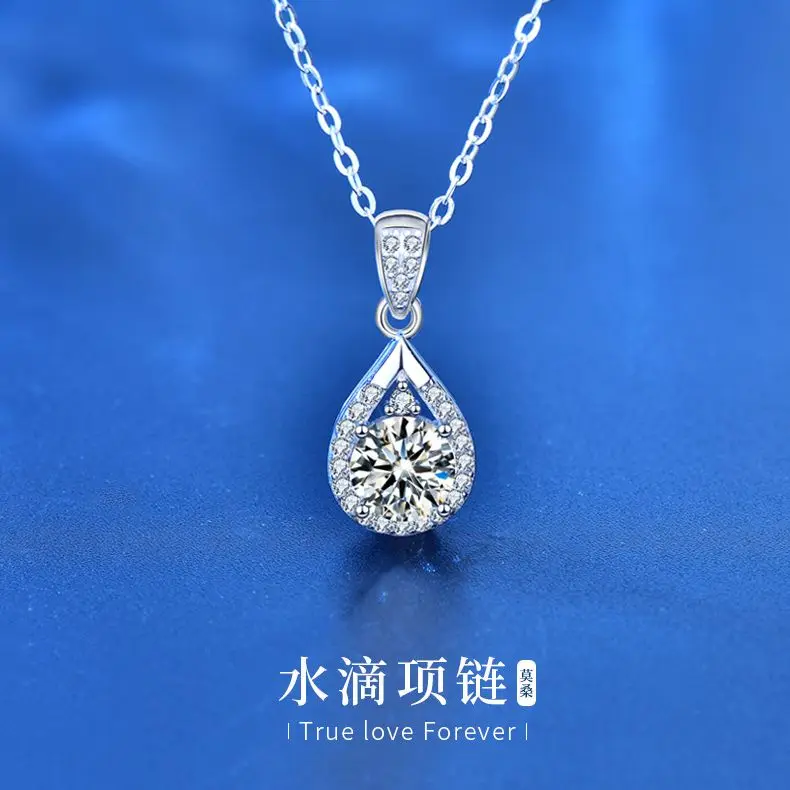 

Ожерелье с муассанитом 1 карат VVS1, ожерелье из серебра 925 пробы с кулоном в виде капли воды 18 К, хороший подарок для любимых