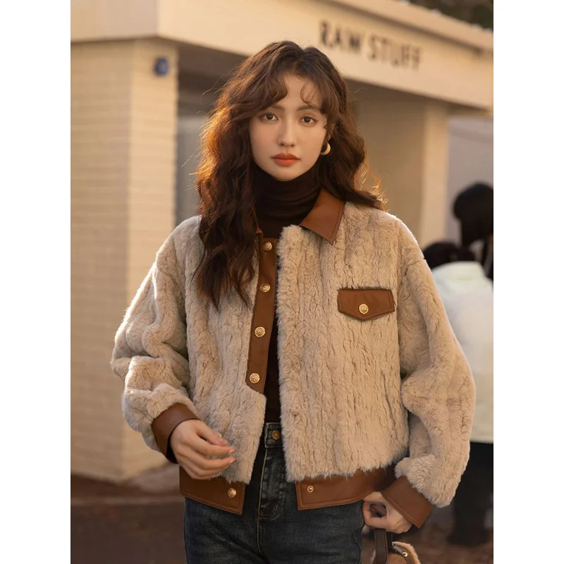 Lamb Jacket fur coat women's Autumn winter coat women new woman imitation patchwork short thickened outside take female fashion