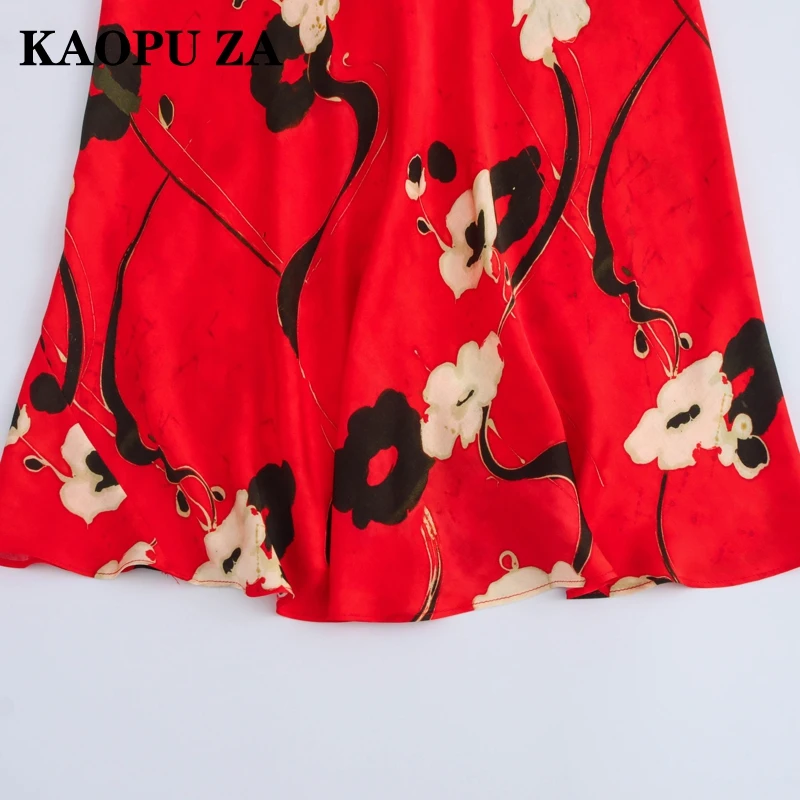 Юбка-миди Женская атласная плиссированная с высокой талией и принтом