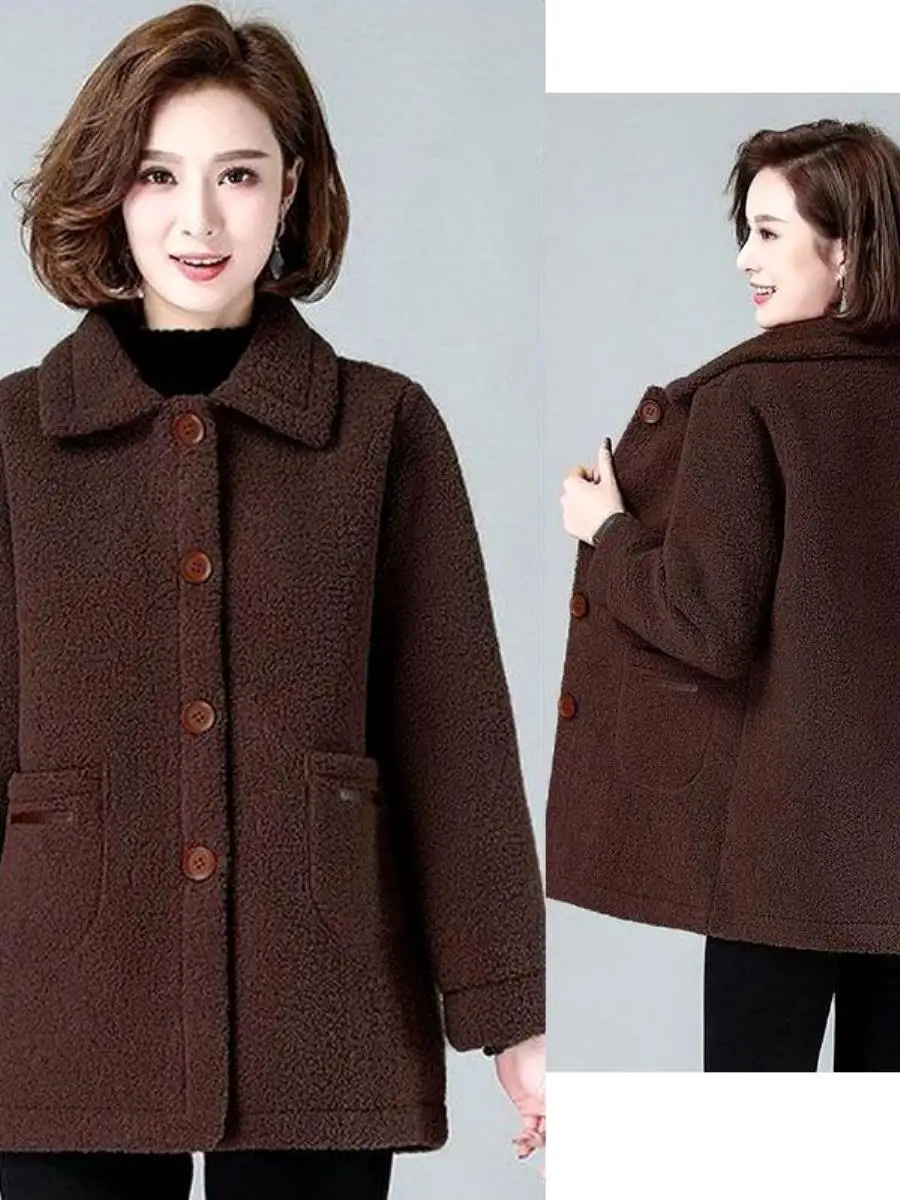 Fleece-lined Middle-aged Women Dress New Autumn and Winter Sheep Shearing Thickened Top Middle-Aged Elderly Western...