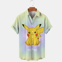2022 pokemon mens hawaiian shirt 5xl summer casual fashion 3d pikachu print shirt mens loose beach top