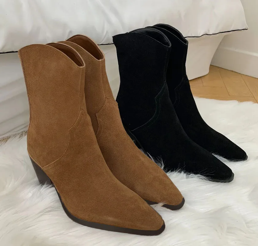 Женские ковбойские ботильоны в стиле ретро на квадратном каблуке с молнией сзади