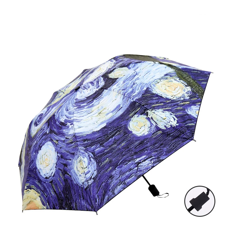 

Oil Women Umbrella Van Black Windproof Umbrella Female Gogh Quality Brand Folding Coating Paraguas Painting Rain Parasol