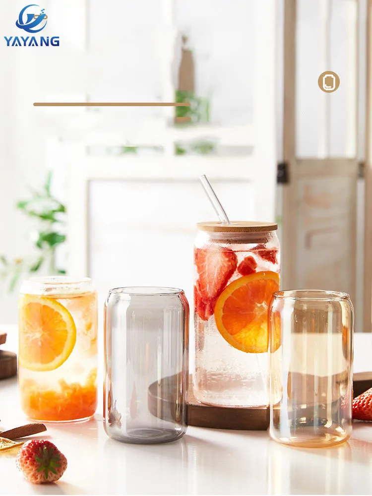 

550ml/400ml Glass Coffee Cup Set Glass Cups With Lid and Straw Bubble Tea Cocktail Milk Beer Juice Water Bottle Breakfast Mug