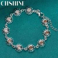 chshine 925 sterling silver hollow round aaa zircon chain bracelet for women wedding engagement party charm jewelry