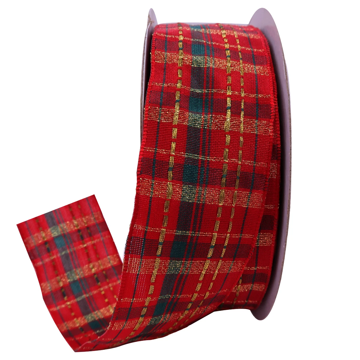 

5 10 25 Yards/Roll 38mm Golden Lurex Lines Red Wired Scottish Ribbon for Christmas Wreath Decor Gift Wrap Ribbons for Crafts